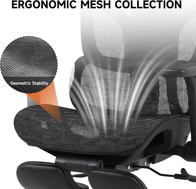 Korser Ergonomic Mesh Office Chair with Footrest, Big and Tall Desk Chair with 4D Flip-Up Arms, Auto-Tracking Lumbar Support, 3D Headrest, High Back Computer Gaming Chair for Home Office, Black