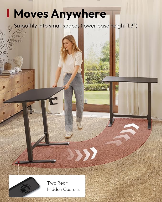 SANODESK Mobile Workstation Standing Desk with Gas-Spring Lift, Rolling Desk 32x20''Adjustable Height, One-Piece Desktop Workstation，Walking Pad & Treadmill Compatible, Portable Home Office