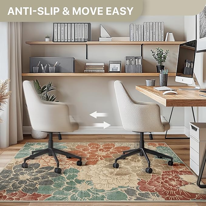 48"x72" Office Chair Mat for Hardwood Tile Floor, Under Desk Carpet Protector for Rolling Computer Chair Mat, Machine Washable Area Rug, Anti-Slip 1/5" Thick Low Pile Thin Vinyl Floor Mat, Terracotta
