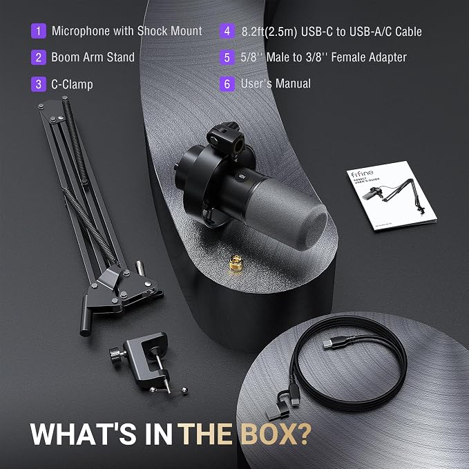 FIFINE K688 Podcast Microphone Kit, USB/XLR Dynamic Microphone with Boom Arm for PC/XLR Mixer, Gaming Mic with Mute Button, Headphone Jack for Vocal, Voice-Over, Streaming, Music Recording -K688CT