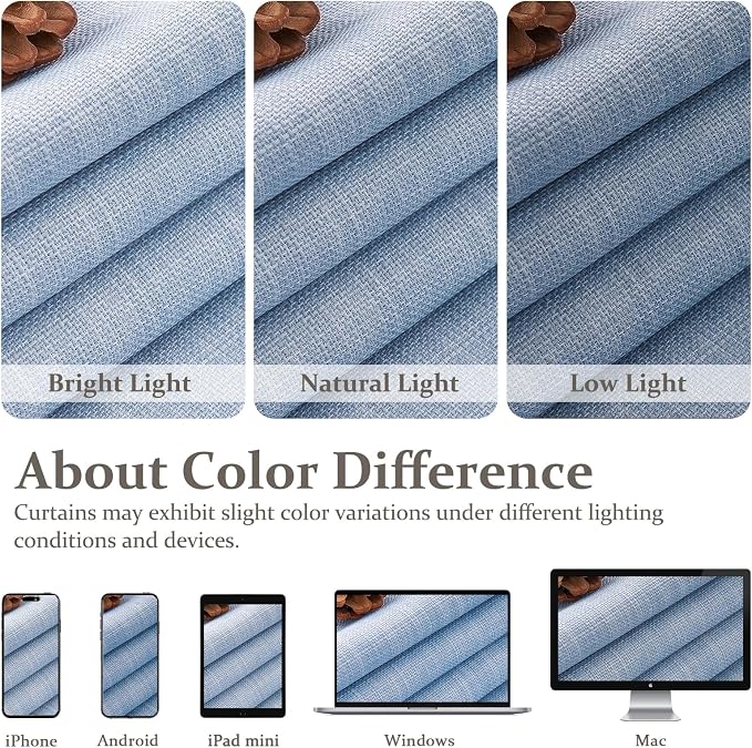 Light Blue Pinch Pleated Two Layer Thick Linen Curtains 90 Inches Long for Dining Room, Memory Trained Blackout Sky-Blue Noise Cancelling Energy Efficient Modern Windows Drapes with Hooks 2 Panels Set