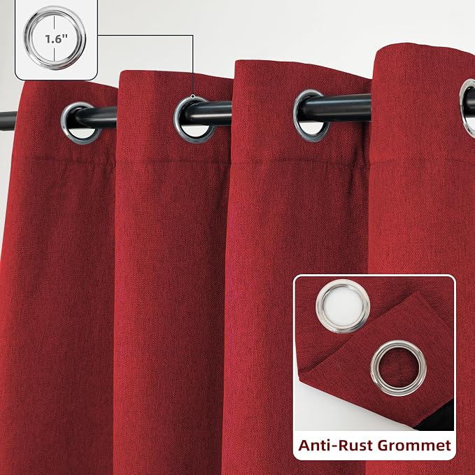 DriftAway Blackout Soundproof Thermal Insulated Linen Textured Curtains with Quilted Thermal Lining for Cold and Heat Blocking Noise Reducing Daytime Sleep 1 PC 52 Inches by 84 Inches Red