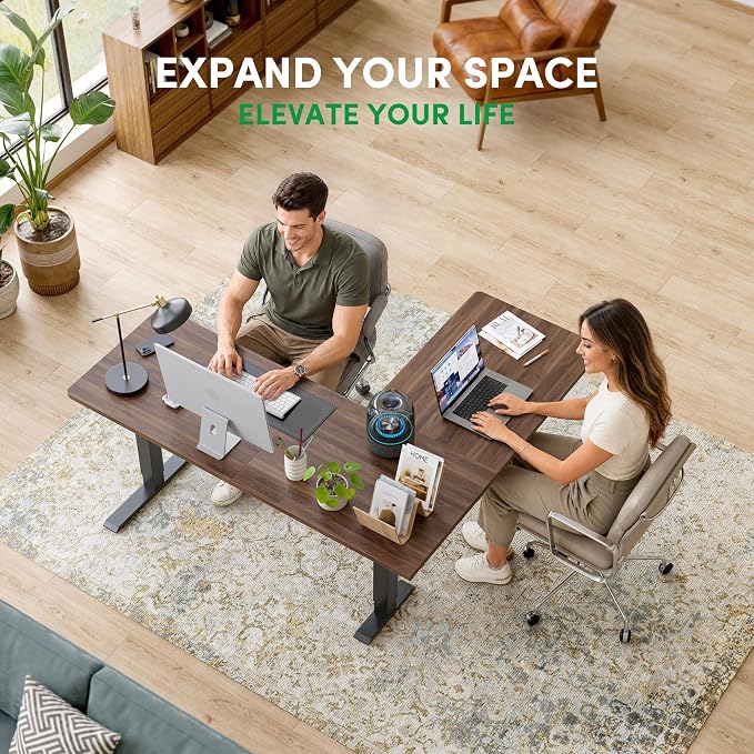 FEZIBO 63" x 55" L-Shaped Standing Desk - Adjustable Corner Desk L Shape, L-Shaped Adjustable Desk with Splice Board, L Shape Standing Desk, Black Walnut