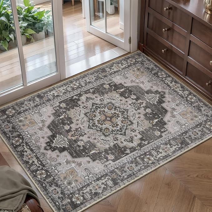 Tangsoo Vintage 2x3 Washable Rug for Entryway, Non Slip Small Area Rug, Oriental Indoor Front Door Rug, Print Door Mat Small Carpet, Soft Low Pile Rugs for Entrance Kitchen Bedroom Home Decor