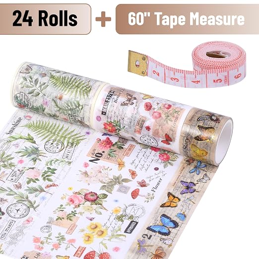 Mr. Pen- Washi Tape Set, 24 Rolls, Assorted Sizes, 3.2 Yards/Roll | Washi Tape for Scrapbook, Arts, Crafts, Journals and Planners, Vintage Botanical & Butterfly