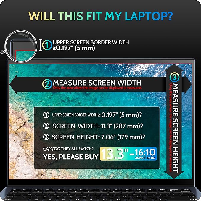 Magnetic Laptop Privacy Screen 13.4 & 13.3 inch for 16:10 Computer Monitor, 13" Removable Anti Glare Protector Blue Light Filter Shield Compatible with Lenovo Hp Dell Acer Asus Thinkpad Envy Xps