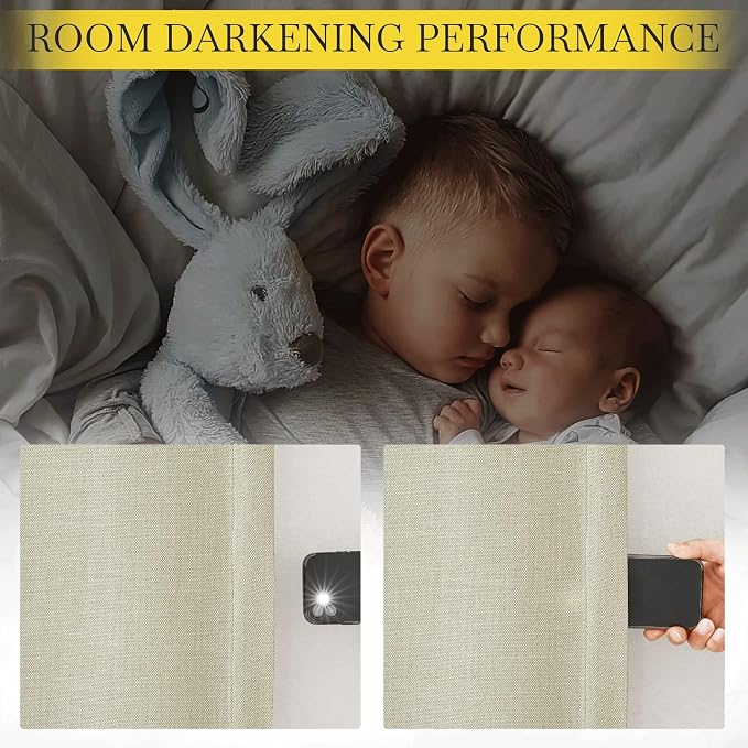 NICETOWN Room Darkening Curtains for Living Room 90 inches Long, Pinch Pleated Curtains Faux Linen Blend Light Blocking Noise Canceling Window Treatments for Bedroom, Linen Beige, W52 x L90, 2 Panels