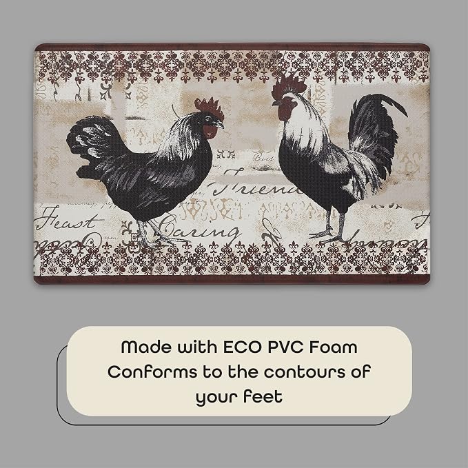 Anti-Fatigue Floor Comfort Mat - 18 x 30 Inch (Rooster) - Waterproof Non-Slip Rug - Easy to Clean Cushioned Mat for Kitchen, Bathroom, Standing Desk & Office - Achim Home Decor (Pack of 2)