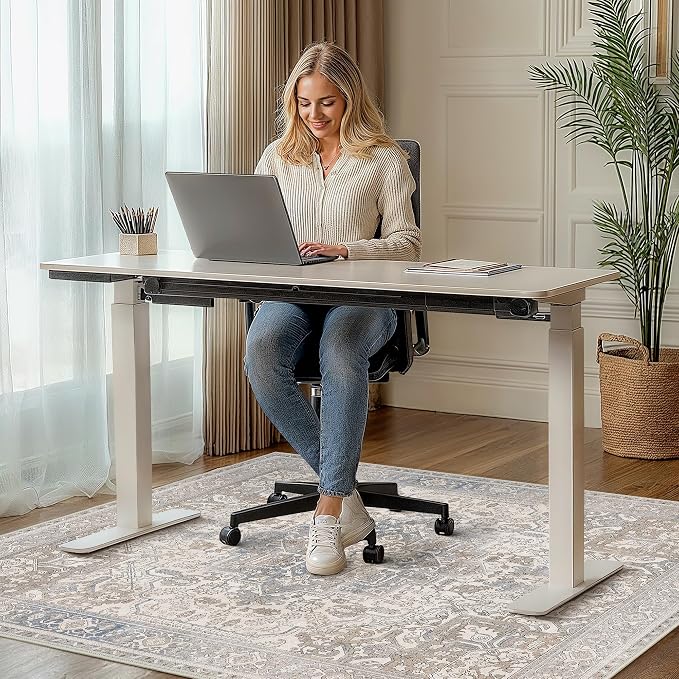 48"x72" Office Chair Mat for Hardwood Tile Floor, Under Desk Carpet Protector for Rolling Computer Chair Mat, Machine Washable Area Rug, Anti-Slip 1/5" Thick Low Pile Thin Floor Mat, Khaki Blue