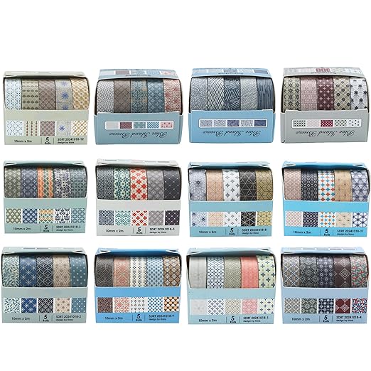 Basic Patterns Washi Tape Set 60 Rolls Geometric Elegance Decorative Skinny Masking Tapes for Arts, DIY Crafts, Journals, Planners, Scrapbook, Wrapping
