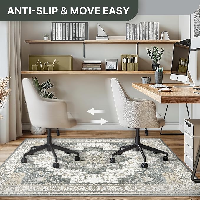 48"x72" Office Chair Mat for Hardwood Tile Floor, Under Desk Carpet Protector for Rolling Computer Chair Mat, Machine Washable Area Rug, Anti-Slip 1/5" Thick Low Pile Thin Vinyl Floor Mat, Grey