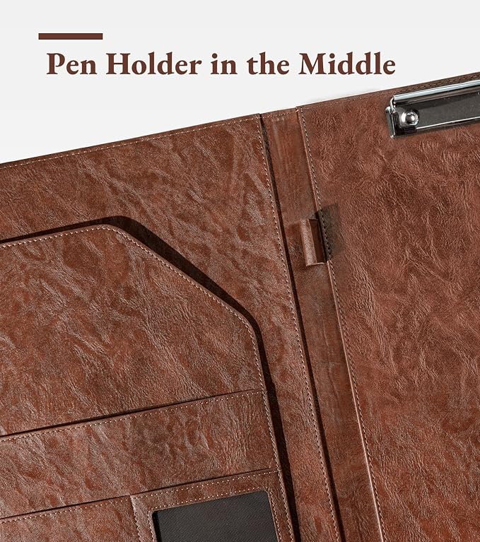Zreal Padfolio Portfolio Binder with Clipboard & Card Holder, Faux Leather File Folder, Folio Resume Paper Organizer for A4 Letter Size Document, Legal Pad Holder for Women Man (Brown)