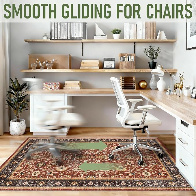 48"x60" Office Chair Mat for Hardwood, Under Desk Chair Mat for Home Office, Anti-Slip Office Rugs for Rolling Chairs, Floor Protector Washable Rugs Burgundy