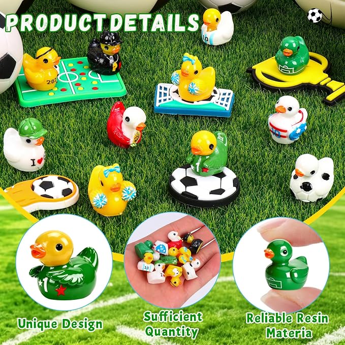 200Pcs World Soccer Cup Mini Resin Ducks 10 Style Sports Theme Miniature Football Ducks Bulk Player Referee Tiny Duck Figures for Soccer Party Favors Office Desk Shelf Decor Sports Fans Gifts