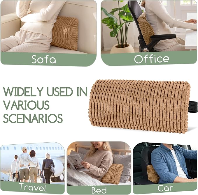 Lumbar Support Pillow for Recliner Chair/Office Chair/Couch, Memory Foam Back Support Cushion with Adjustable Strap, Recliner Cushions for Lower Back Pain Relief, Sleeping, Washable Cover, Brown