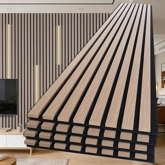 NeatiEase Wood Panels for Wall, 4-Piece 108" x 12.6" Soundproof Wood Slat Wall Panel for Interior Wall Decor Noise Cancelling, Acoustic Wall Panels, Sound Absorbing Panel (Rustic Oak)