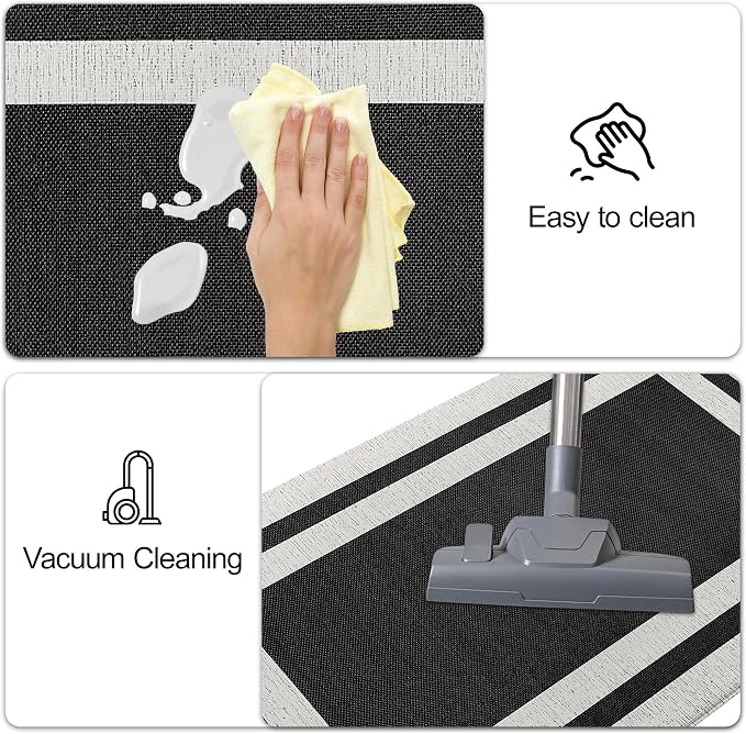 Kitchen Runner Rugs, Memory Foam Cushioned Anti-Fatigue Kitchen Mats, Non-Skid Washable, Comfort Standing Mat for Kitchen, Floor, Office, Laundry Room, Black 17.3"x 27.5"