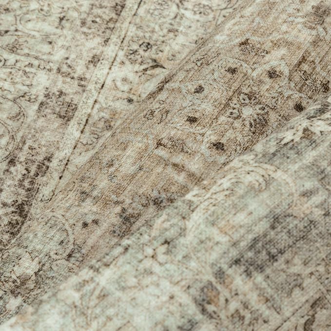 PureCozy Sage Area Rug 8x10 for Living Room Washable Vintage Carpet Low Pile Non Slip Distressed Soft Traditional Retro Oriental Large Accent Throw Rug Office Bedroom Dining Room Playroom