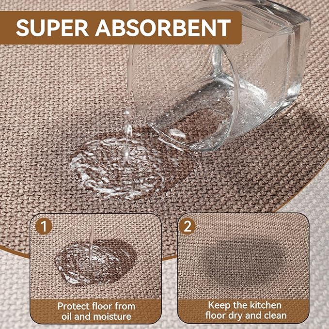 YDKGL Kitchen Rugs Mat Non Slip Washable, Linen-Look 0.3" Thick Soft Cushioned Absorbent Kitchen Mats for Floor, Mild Anti-Fatigue Runner Rug Sink Mat Laundry Standing Mats, Easy Clean, Brown 17"x47"