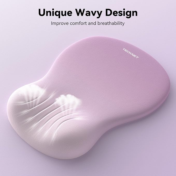TECKNET Ergonomic Mouse Pad with Wrist Rest, Memory Foam Mousepad with Wrist Support, Smooth Surface, Middle Concave & Non-Slip Base for Laptop/PC, Pain Relief for Home Office Gaming, Light Purple