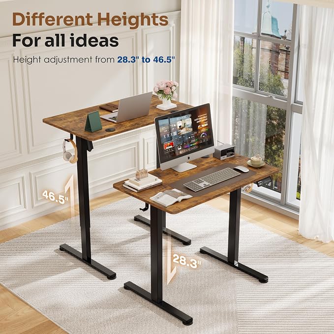 Monomi Small Electric Standing Desk, 35" x 20" Whole Piece Height Adjustable with Memory Controller, Sit to Stand Desk Workstation for Home Office, Rustic Brown