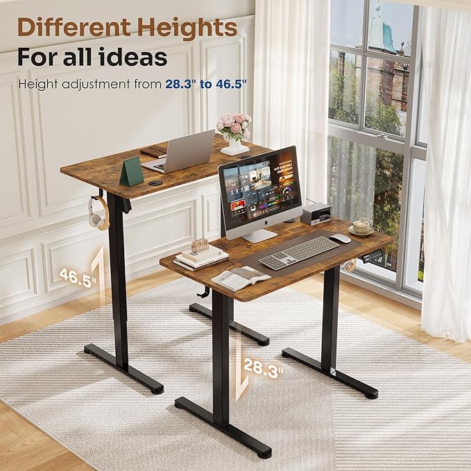 Monomi Small Electric Standing Desk, 35" x 24" Whole Piece Height Adjustable with Memory Controller, Sit to Stand Desk Workstation for Home Office,Rustic Brown