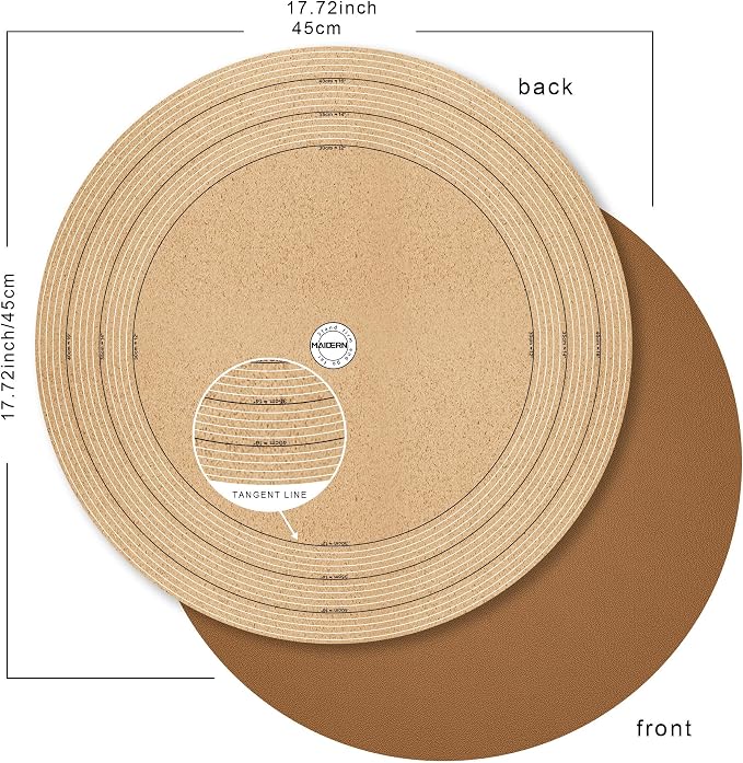 MAIDERN 18 Inch Round Cork & Leather Placemats, Cuttable Size (12-18 Inch), Trimmable Dining Table Mat, Heat Resistant/Non-Slip Table Cover for Kitchen, Office, or Restauran (Brown)