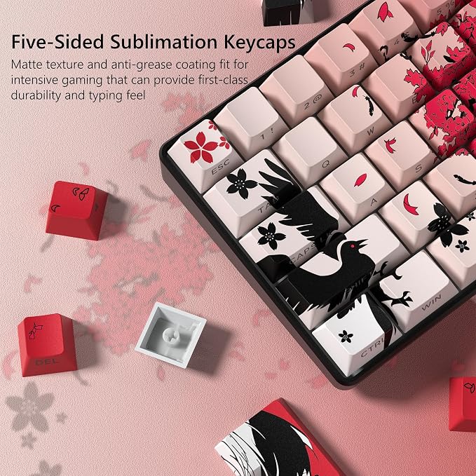 Rainy Japanese Anime Keycaps Shine Throgu Key Caps,Cherry Keycaps 129 Keys PBT Dye Sublimation Custom Keycaps Set for Mechanical Keyboard 61/64/75/84/87/104/108 Layout with Key Puller (Red)