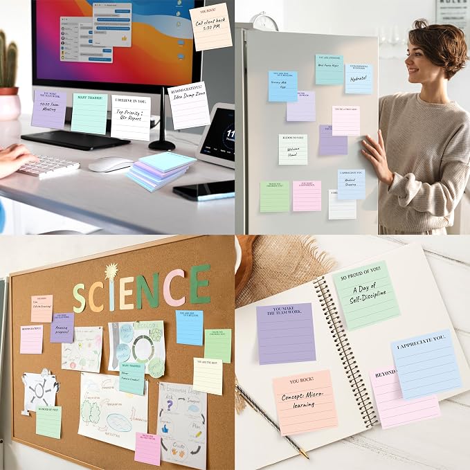 18 PCS Inspirational Sticky Notes with Lines, Adhesive Note Pads Motivational Fun Notepads, Employee Appreciation Gifts Bulk for Teacher, Nurse, Coworkers, Office, Work & Study Supplies (3” x 3“)