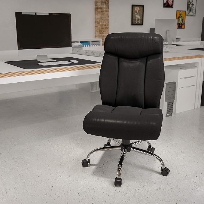 Flash Furniture Hercules Series Big & Tall LeatherSoft Swivel Office Chair, Ergonomic High-Back Executive Chair with Full Headrest, Padded Seat, Black