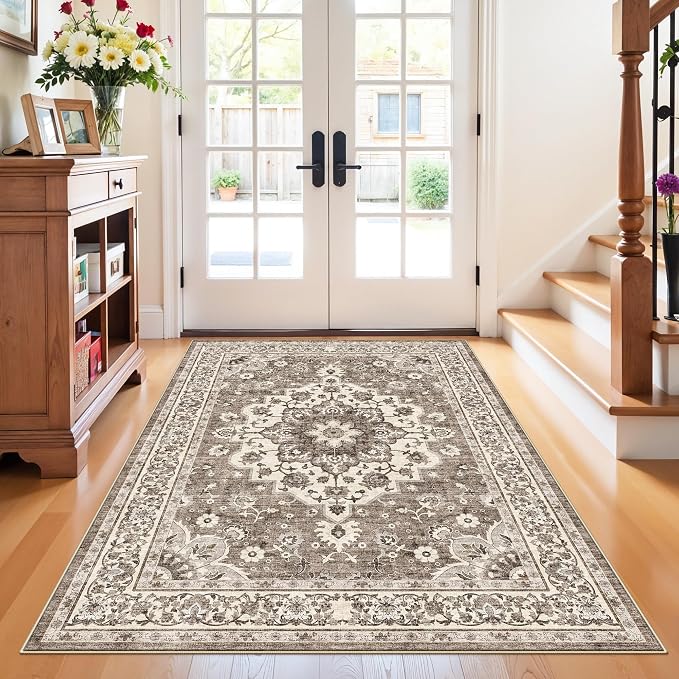 4x6 Area Rugs for Living Room: Perfect for Bedroom Kitchen Kids Room Nursery - Stain & Water Resistant Non-Slip Pet & Child Friendly Vintage Carpet (Beige, 4x6)