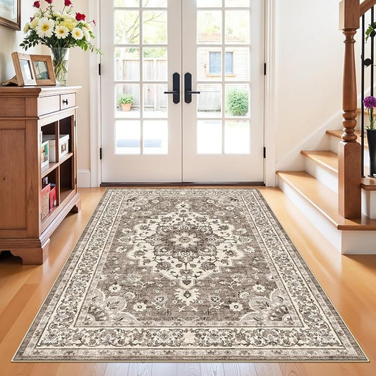 4x6 Area Rugs for Living Room: Perfect for Bedroom Kitchen Kids Room Nursery - Stain & Water Resistant Non-Slip Pet & Child Friendly Vintage Carpet (Beige, 4x6)
