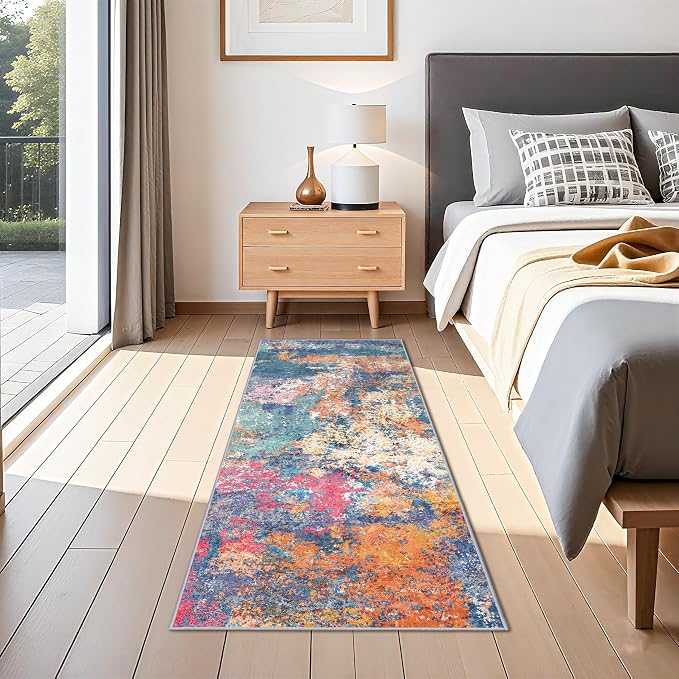 Abstract 2x5 Runner Rug for Home - Washable Hallway Rugs Modern Stain Resistant Runners for Kitchen Indoor Mat for Laundry, Bedroom Non Slip Thin Super Soft Room Decor Floor Carpet 2x5 Colorful/Multi