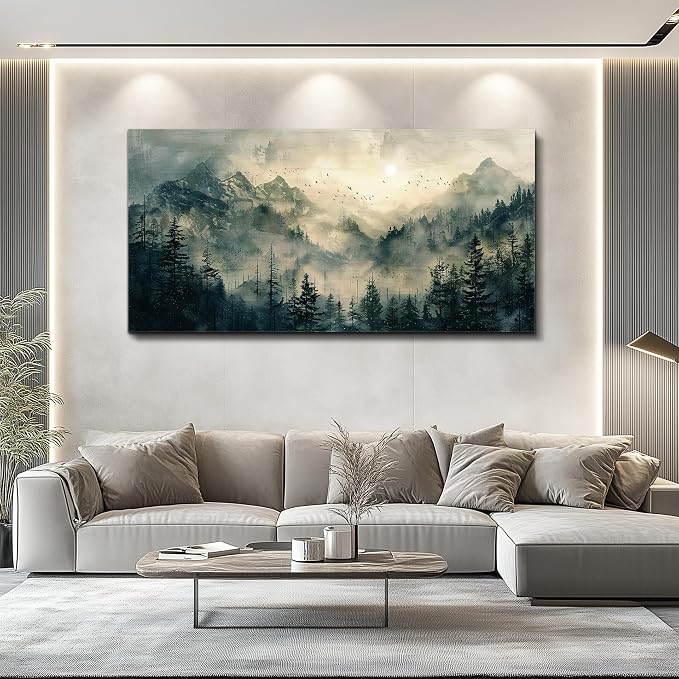 FUHAIHUA Canvas Wall Art For Living Room Framed Wall Decor For Bedroom Modern Office Wall Decoration Forest Fog Landscape Paintings Farmhouse Pictures Artwork Room Aesthetic Home Decor 20x40 In