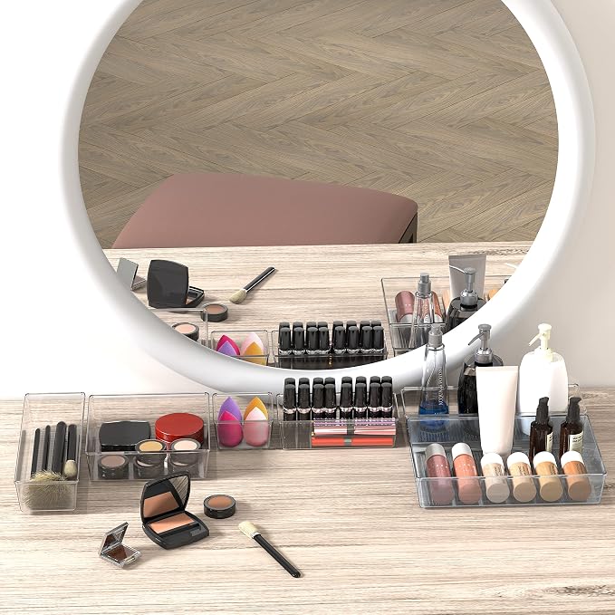 Simple Houseware 30 PCS Clear Plastic Drawer Organizers Set, 5-Size | for Makeup, Bathroom, Bedroom and Office