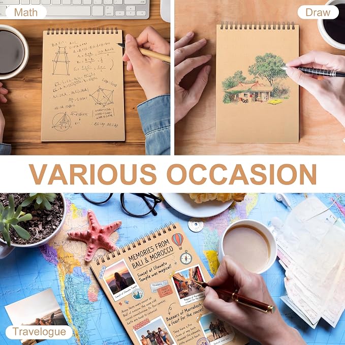 Engrowtic 2 Pcs Dot Grid Notebook Top Spiral Notebook A5 Size Bullet Dotted Paper Hardcover Dot Journal 8.3''x 5.8'' 140 Pages Spiral Notepads for Drawing Writing School Office (Kraft Page)