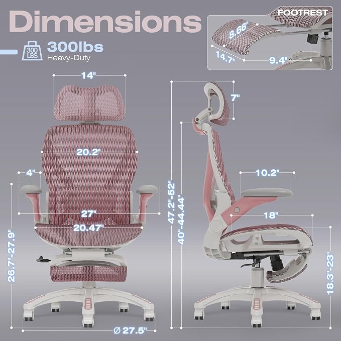 ELABEST X100 Ergonomic Mesh Office Chair with Footrest, Big and Tall Hone Desk Chair with 5D Flip-Up Arms, Adjustable 3D Lumbar Support,Gaming & Executive Computer Chairs