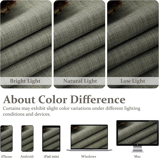 Greenish Grey Blackout Thick Linen Two Layer Office Curtains 92 Inches Long 2 Panels Set, Memory Trained Pinch Pleated Noise Reducing Heat Blocking Burlap Dining Room Rustic Window Drapes 40W x 92L