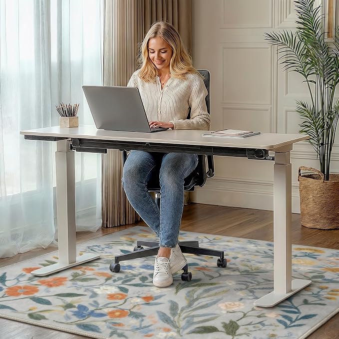 48"x72" Office Chair Mat for Hardwood Tile Floor, Under Desk Carpet Protector for Rolling Computer Chair Mat, Machine Washable Area Rug, Anti-Slip 1/5" Thick Low Pile Thin Vinyl Floor Mat, Light Blue