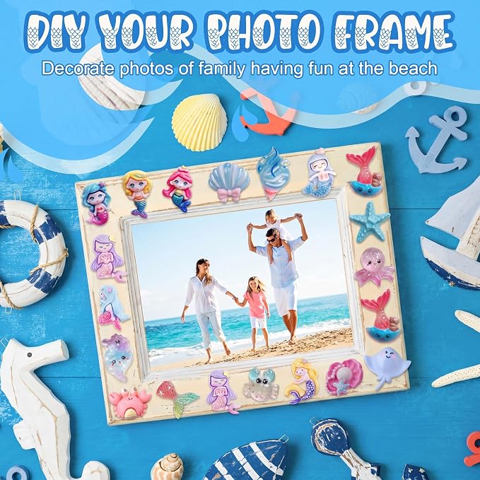 Giegxin 40 Pcs Summer Mermaid Resin Charm Seabed Seashells Crabs Mermaid Tails Flatback Cabochon Accessories Cute Embellishments Bulk for Jewelry Cellphone Case Scrapbooking Headband DIY Craft Making