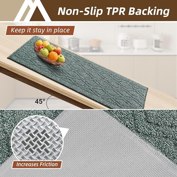 COSY HOMEER Kitchen Rugs Sets 2PCS,Non-Slip Washable Kitchen Mats for Floor,Absorbent and Stain Resistant Kitchen Runner Rugs for Kitchen Sink Laundry Entryway,24"x35"+24"x60",Heather Green