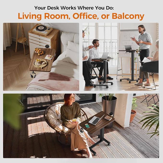 Agilestic Electric Standing Desk, 26 x 16 Inches Height Adjustable Desk, Sit Stand up for Work Office Home, Ergonomic Rising Computer Table with with Wheels, Dark Walnut