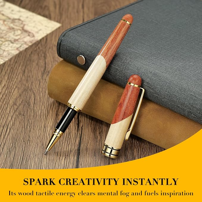 BEILUNER Luxury Wood Ballpoint Pen Writing Set,Maple-Elegant Fancy Nice Gift Pen Set for Signature Calligraphy Office Fancy Nice Supplies - Christmas Gift Boxed with Extra Refills (Black)