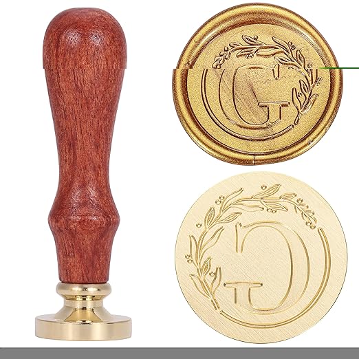 Yoption Vintage Letter G with Wreath Wax Seal Stamp Kit with 120 Antique Gold Wax Seal Beads