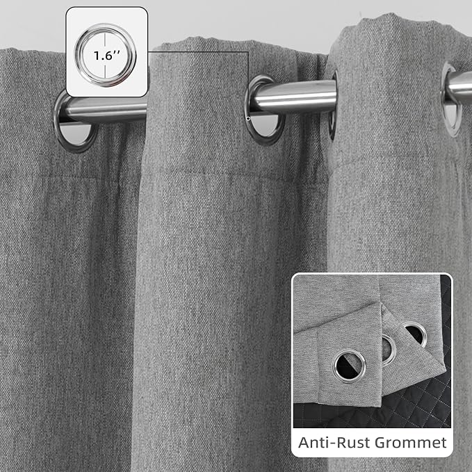 DriftAway Blackout Soundproof Thermal Insulated Linen Textured Curtains with Quilted Thermal Lining for Cold and Heat Blocking Noise Reducing Daytime Sleep 1 PC 52 Inches by 84 Inches Gray