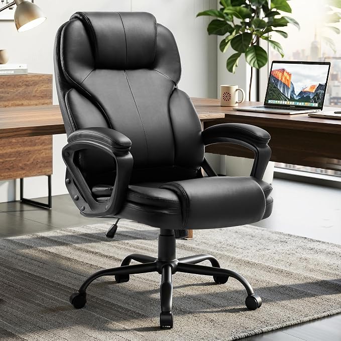 Shintenchi High Back Executive Office Chair, Ergonomic PU Computer Desk Chair with 3-Level Tilt, Padded Armrests 360° Swivel Free Task Chairs for Home Office, 330 Pound Capacity, Black