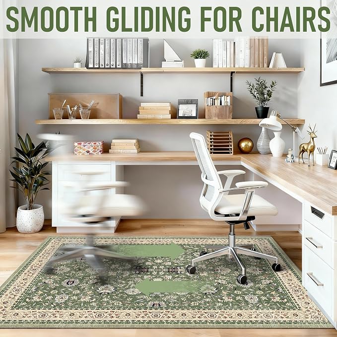 48"x60" Office Chair Mat for Hardwood, Under Desk Chair Mat for Home Office, Anti-Slip Office Rugs for Rolling Chairs, Floor Protector Washable Rugs Green