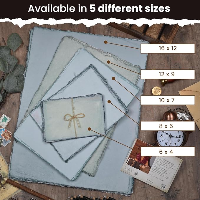 LEATHER VILLAGE Watercolor Paper - 8 X 6 inches, 50 Sheets - Mixed Media Watercolor Paper - 150 GSM Thick Deckle Edge Virgin Cotton Handmade Paper - Grey Toned