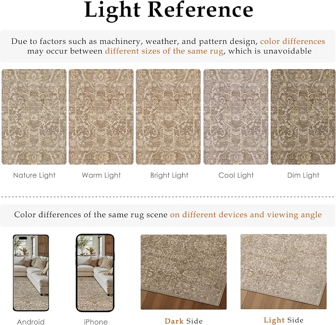 HUGEAR 4x6 Entryway Area Rug Light Brown Small Rug Machine Washable Door Mat Vintage Floral Low Pile Carpet Vacuumable Distressed Throw Rug Entrance Kitchen Bathroom Bedroom Non Slip Lightweight