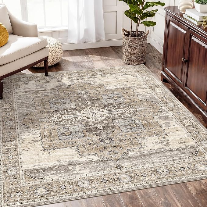 RUUGME Soft 5x5 Square Rug - Area Rugs for Living Room Stain Resistant Carpet Soft Rugs for Married Woman in Bedroom Kitchen Dining Room with Non Slip Backing Home 5x5 Beige